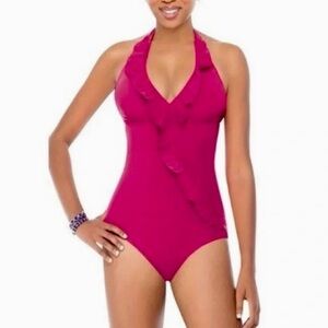 Assets By Spanx Hot Pink One Piece Swimsuit Size 8/M